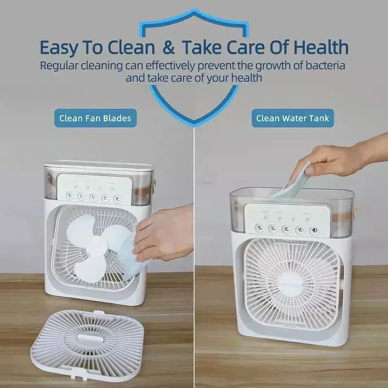 Mini 3 In 1 USB Air Cooler Portable Desk Humidifier Fan With LED Night Light
