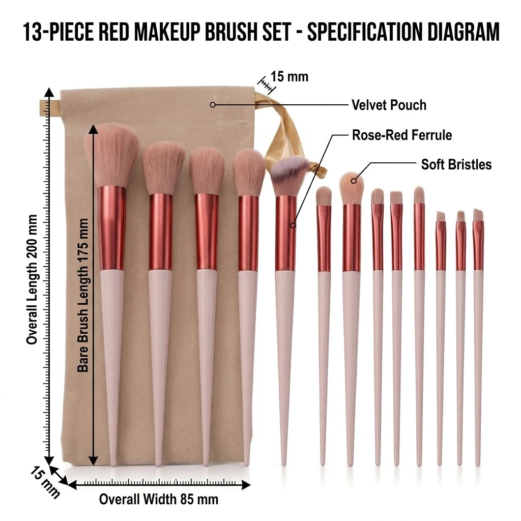 13 Piece Soft Makeup Brushes Set With Travel Case For Eye Face Cosmetics