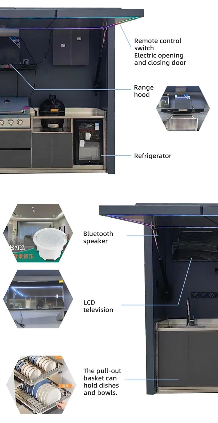 Customized Easy Install Electric Outdoor Kitchen Station Built In Sink Fridge Ideal For Home Backyard Barbecue Parties