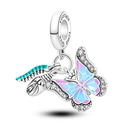 Colorful 925 Silver Plated Butterfly Zircon Charm Bead For Diy Bracelets