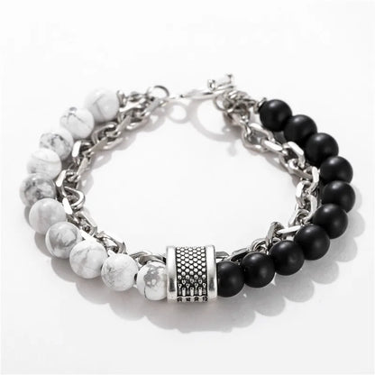 1 PCs Fashion Punk Frosted Stone Chain Geometric Double Layer Wear High Sense Trend All-Match Beaded Bracelet