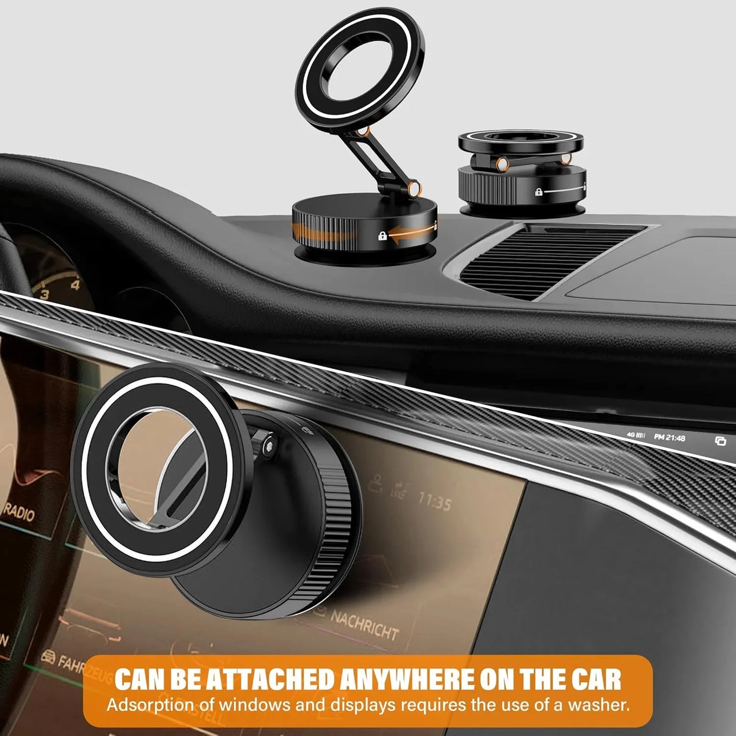 Upgraded Aluminum Alloy Nano Gel Vacuum Magnetic Phone Holder – 360° Rotating, 110LBS Strong Suction for Car, Kitchen & Smooth