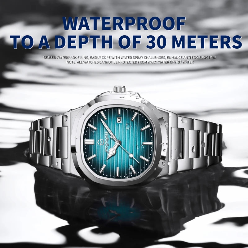 2026 New Luxury Military Man Watch Square Waterproof Luminous Date Week Men Watch Stainless Steel Quartz Men's Watches Reloj+box