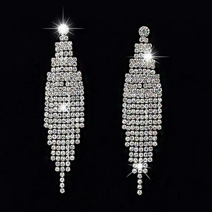 Shiny Crystal Zircon Long Stud Earrings for Women Geometric Hanging Drop Tassel Earring Fashion Party Vintage Pendant Jewelry