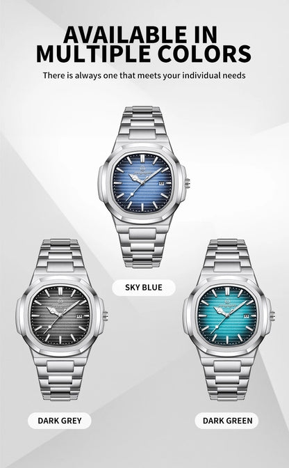 2026 New Luxury Military Man Watch Square Waterproof Luminous Date Week Men Watch Stainless Steel Quartz Men's Watches Reloj+box