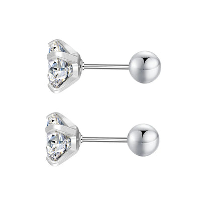 XUBCHC Stainless Steel Round Cubic Zirconia Ear Piercing For Women Men CZ Shiny Silver Color Stud Earrings Black Body Jewelry
