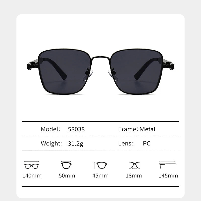 Retro Square-shaped Steampunk Men's Sunglasses With Protection Round Face Metal High-end Style Suitable For Advanced Men 8479