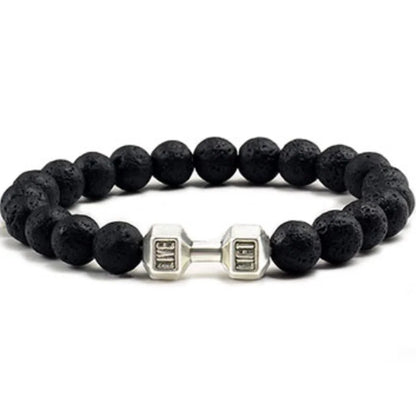 Natural Black Volcanic Lava Stone Dumbbell Bracelet Black Matte Beads Bracelets For Women Men Fitness Barbell Jewelry Pulseras