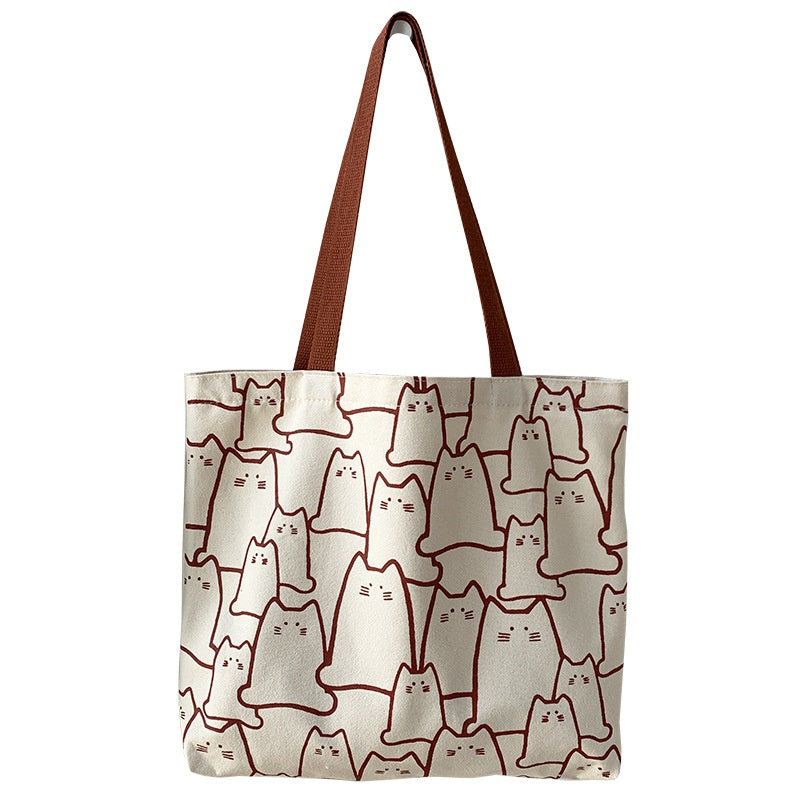 Cute Cat Canvas Tote Bag for Women