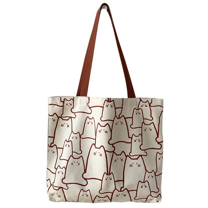 Cute Cat Canvas Tote Bag for Women