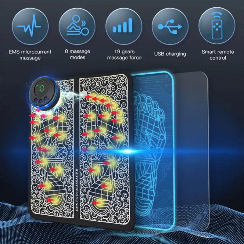 Remote Controller Rechargeable EMS Foot Massager Pad, Portable Electric EMS Muscle Stimulation Massage Mat Relief Pain Relax