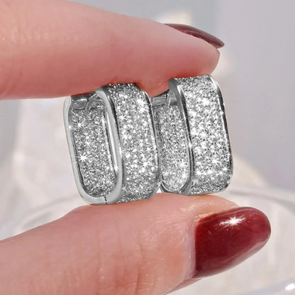 Huitan Korean Fashion Paved CZ Hoop Earrings for Women Metal Silver Color/Gold Color Simple Versatile Earrings Hot Jewelry