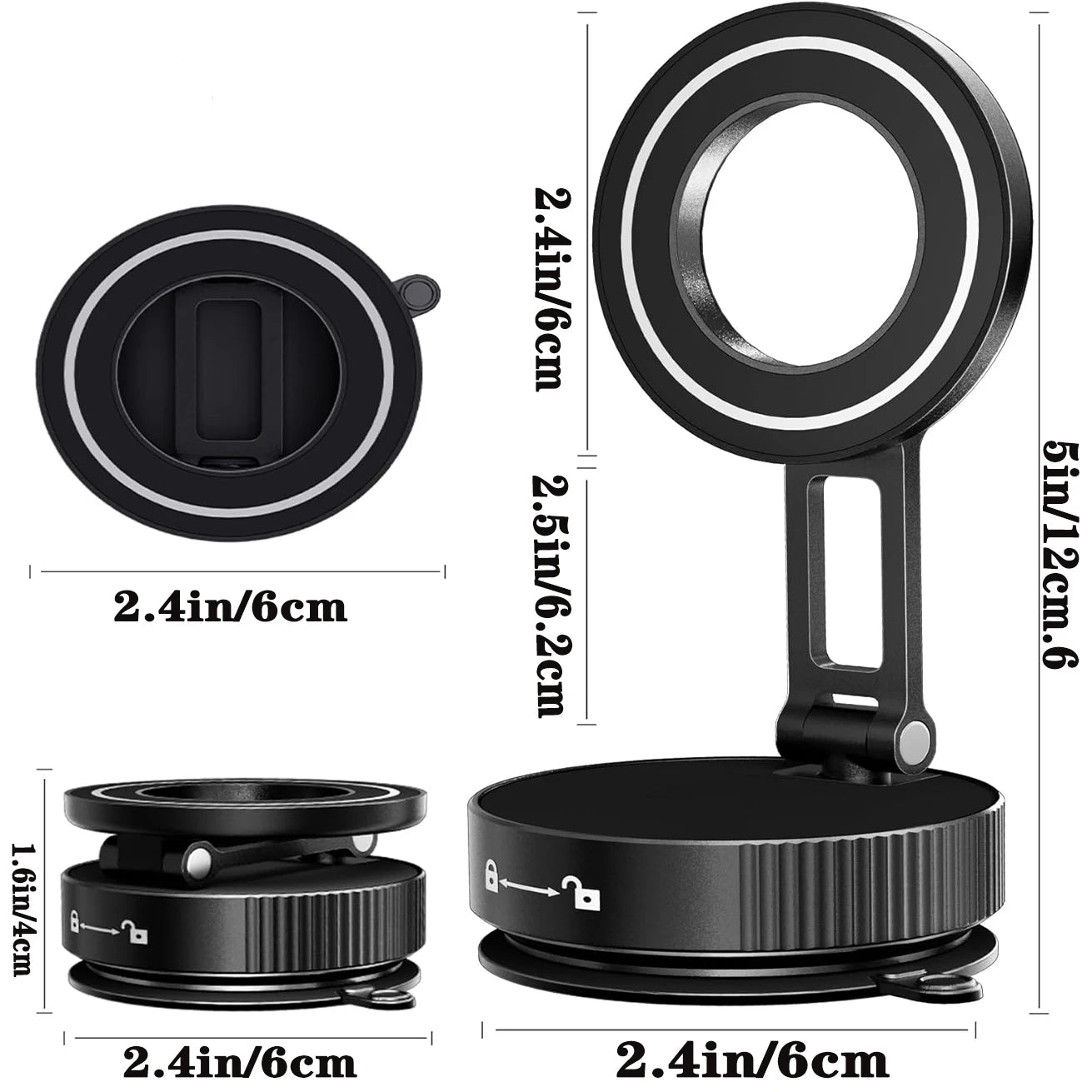 Upgraded Aluminum Alloy Nano Gel Vacuum Magnetic Phone Holder – 360° Rotating, 110LBS Strong Suction for Car, Kitchen & Smooth