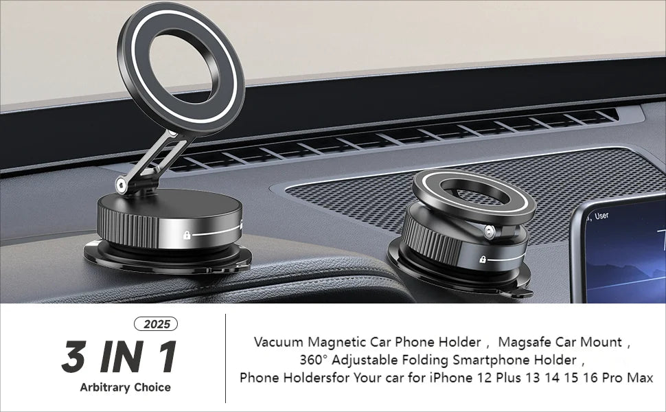 Upgraded Aluminum Alloy Nano Gel Vacuum Magnetic Phone Holder – 360° Rotating, 110LBS Strong Suction for Car, Kitchen & Smooth