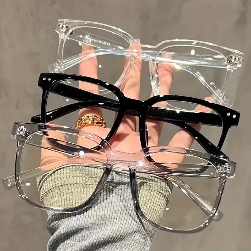 Minimalist Square Blue Light Blocking Glasses Personality Rivets Plain Face Slimming Unisex Clear Glasses 1962