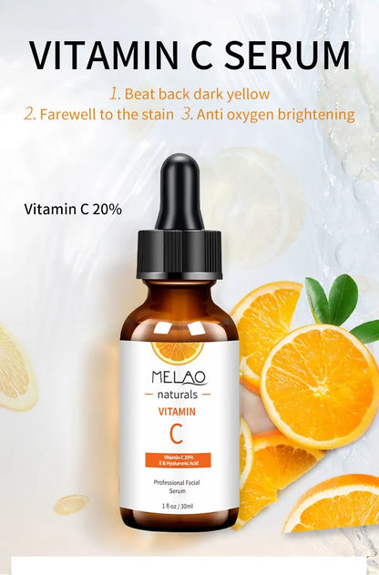 MELAO Vitamin C Facial Serum Anti Aging Whitening Brightening Dark Spots Freckle Remove Hyaluronic Acid Vitamin E 30ML