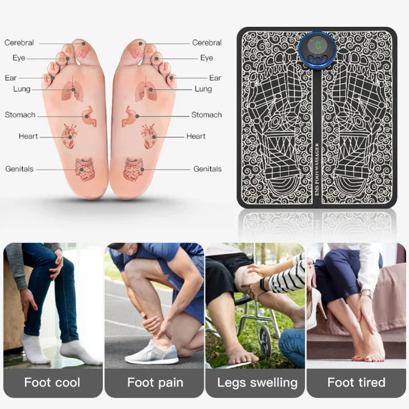 Remote Controller Rechargeable EMS Foot Massager Pad, Portable Electric EMS Muscle Stimulation Massage Mat Relief Pain Relax
