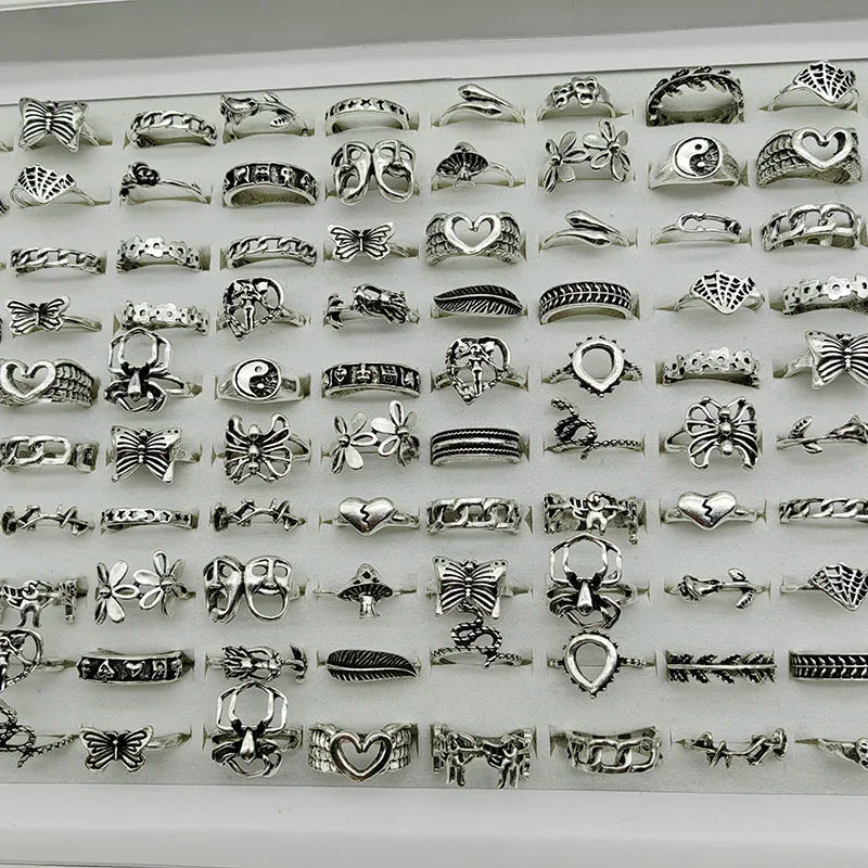 Silver Plated Zinc Alloy Women Rings With Flower Spider Snake Design