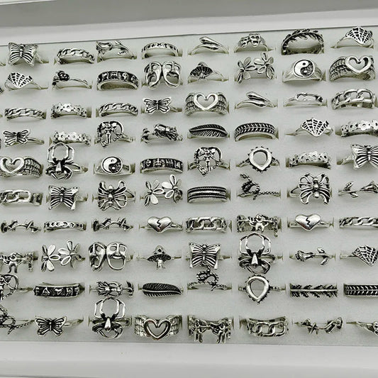 Silver Plated Zinc Alloy Women Rings With Flower Spider Snake Design
