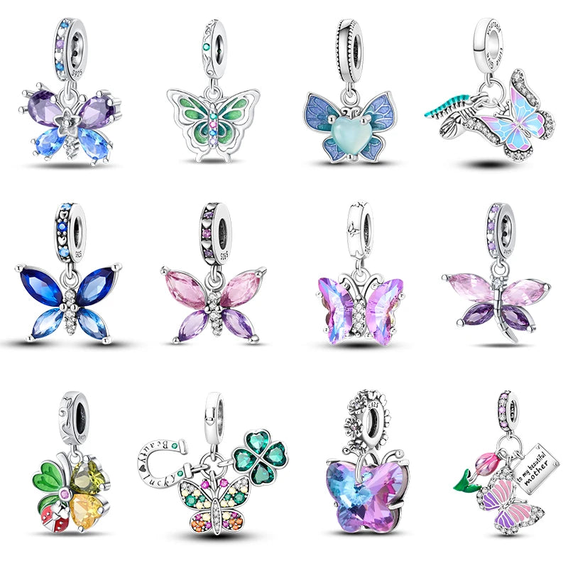 Colorful 925 Silver Plated Butterfly Zircon Charm Bead For Diy Bracelets