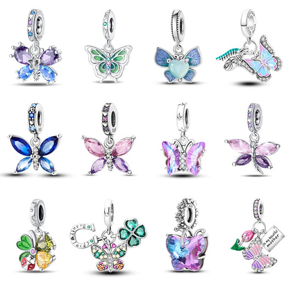Colorful 925 Silver Plated Butterfly Zircon Charm Bead For Diy Bracelets