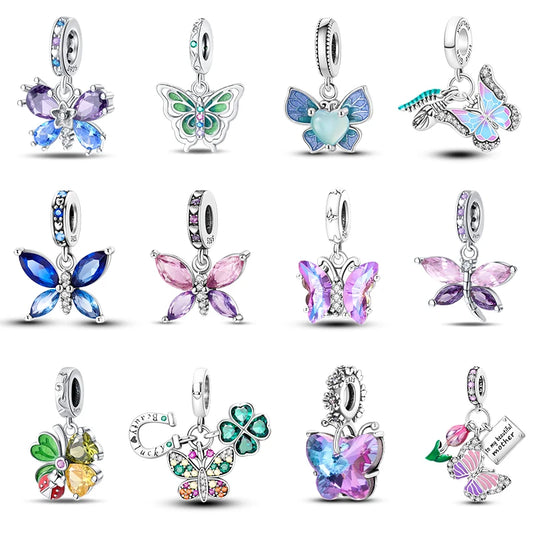 Colorful 925 Silver Plated Butterfly Zircon Charm Bead For Diy Bracelets