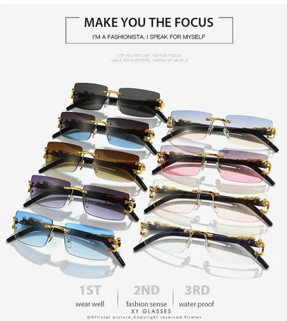 Fashion Rimless Sunglasses Women Men Cheetah Decoration Rectangular Brand Designer Sun Glasses