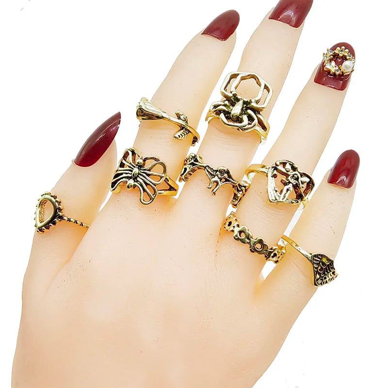 Silver Plated Zinc Alloy Women Rings With Flower Spider Snake Design
