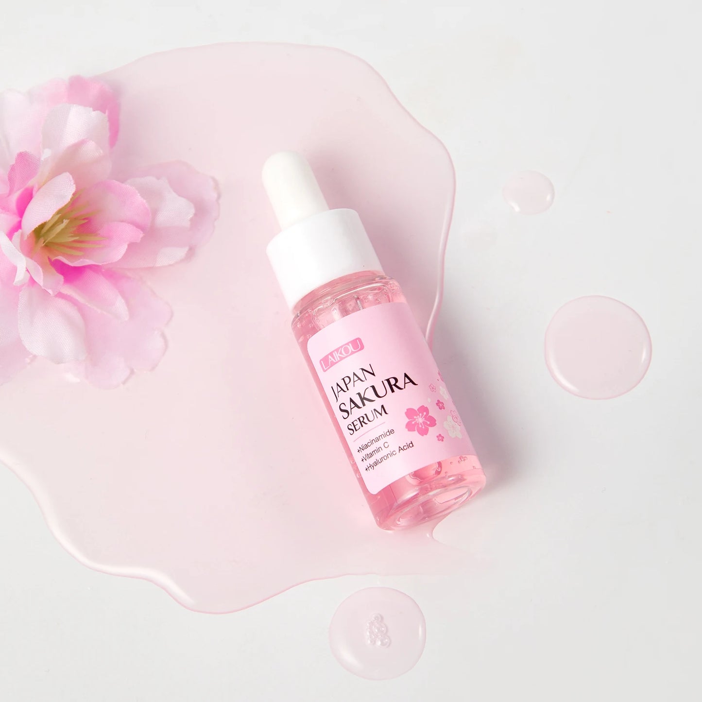 LAIKOU Japan Sakura Serum 17ml Tighten Pores Moisturizing Balance Skin Tone Brightening Facial Essence