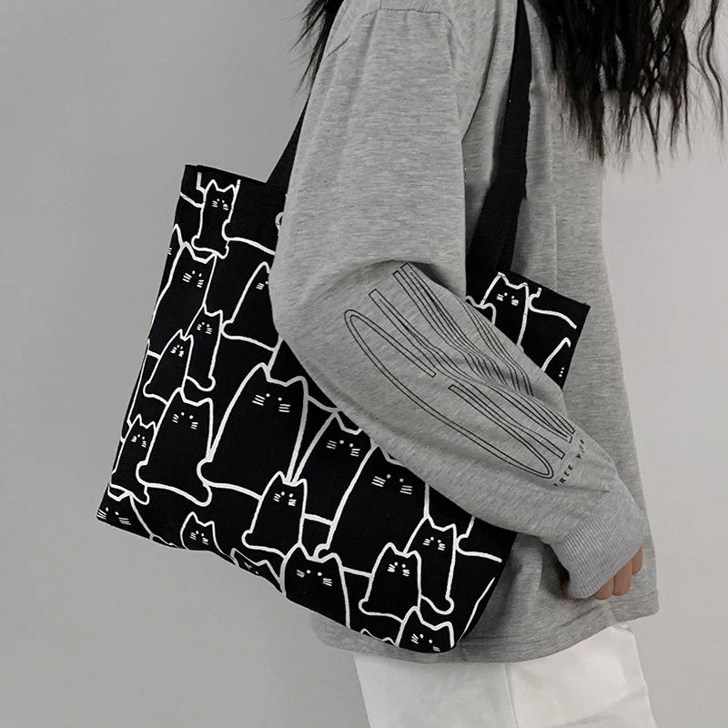 Cute Cat Canvas Tote Bag for Women