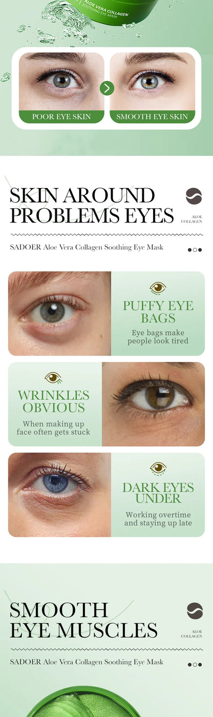 60 Pieces of Aloe Vera Collagen Eye Mask Moisturizing  Firming , Bright and Transparent Eye Mask Patches, Suitable for All Skin
