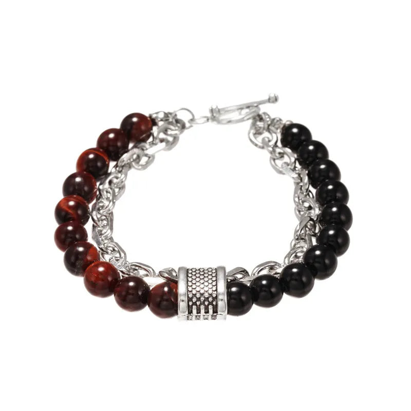 1 PCs Fashion Punk Frosted Stone Chain Geometric Double Layer Wear High Sense Trend All-Match Beaded Bracelet