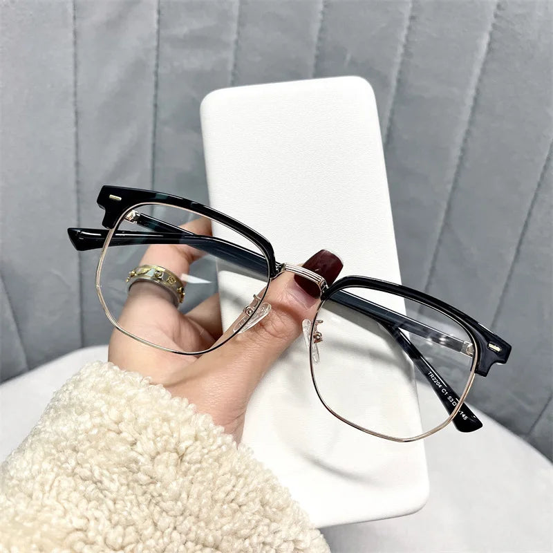 Fashion Unisex Square Plain Glasses for Men Women Metal Frame Glasses Polygon Eyeglasses Gentle Black anti Blue Light Glasses