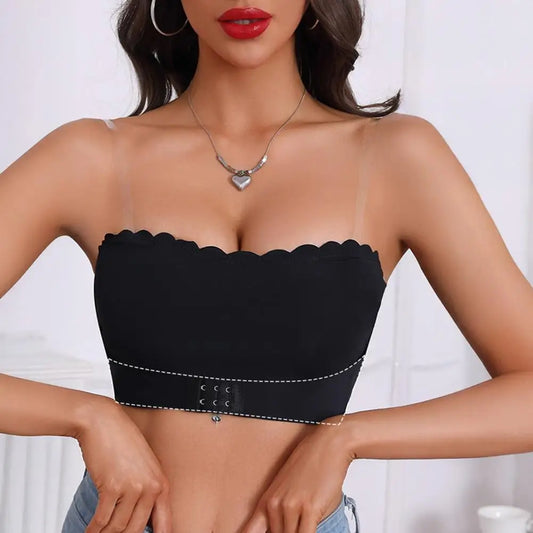 Women's Front Closure Strapless Bra Wireless Push Up Bandeau Bra Non-Slip Seamless Padded Tube Top Bra