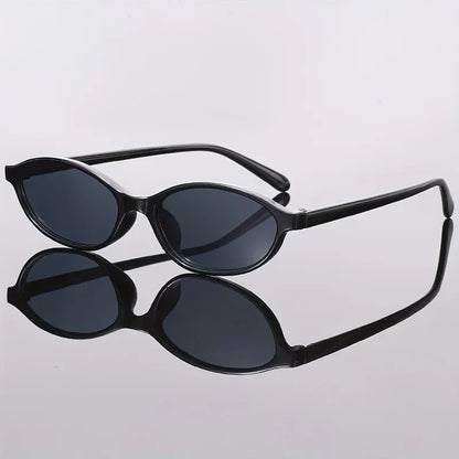 1pcs Minimalist Black-Rim Oval Sunglasses, Sun Protection, Fits All Face Shapes for Daily Commute.