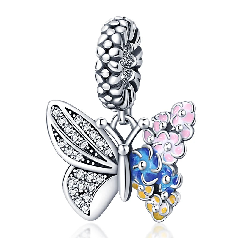Colorful 925 Silver Plated Butterfly Zircon Charm Bead For Diy Bracelets