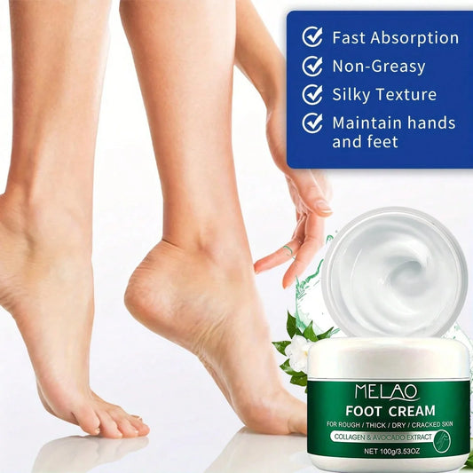 MELAO Collagen Foot Cream for Cracked Heels & Dead Skin -  Avocado Extract Formula Repairs Dry Feet, Softens Rough Skin