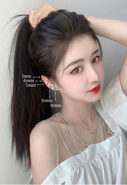 XUBCHC Stainless Steel Round Cubic Zirconia Ear Piercing For Women Men CZ Shiny Silver Color Stud Earrings Black Body Jewelry