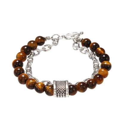 1 PCs Fashion Punk Frosted Stone Chain Geometric Double Layer Wear High Sense Trend All-Match Beaded Bracelet