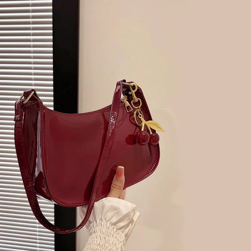Cherry Pendant PU Leather Shoulder Bag