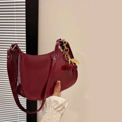 Cherry Pendant PU Leather Shoulder Bag