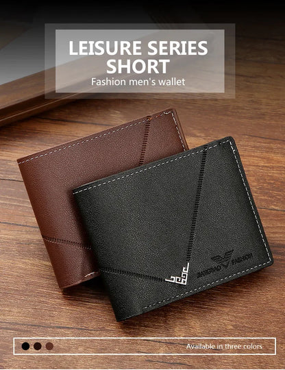 Men's wallet, leather short multiple card holder, wallet, credit card, ID card holder, casual men's business men's double fold
