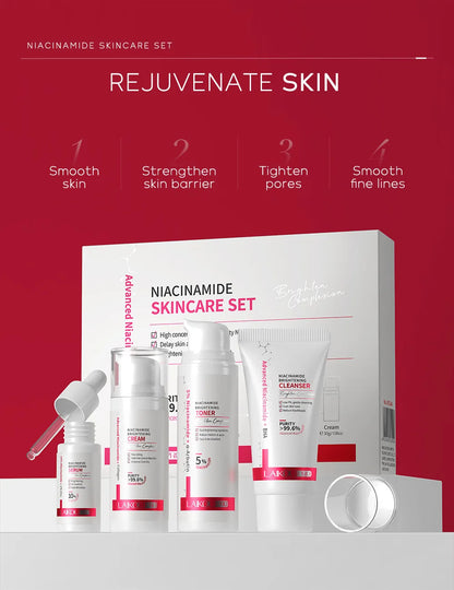 LAIKOU PRO Niacinamide Radiant Skin Care Set -Low PH Cleanser , Moisturizing Toner , Deep Nourishing Serum - Rejuvenate Cream