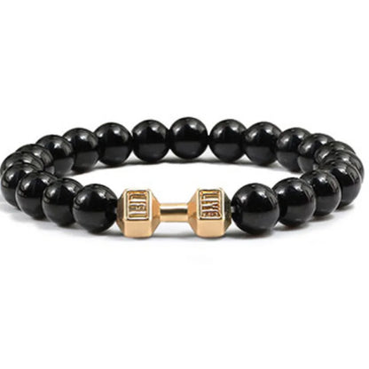 Natural Black Volcanic Lava Stone Dumbbell Bracelet Black Matte Beads Bracelets For Women Men Fitness Barbell Jewelry Pulseras