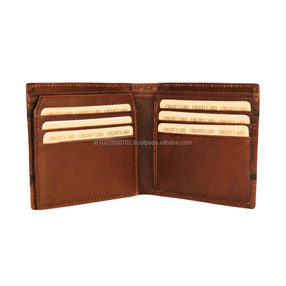 Premium Men's Genuine Leather RFID Card Holder Open Closure Geometric Pattern Custom Logo Polyester Lining-Short Wholesale Gift