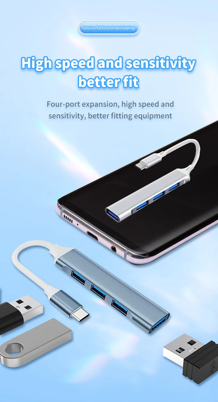 4 In 1 USB C Hub 3.0 Multiport OTG Adapter Type C Splitter For Laptop Phone