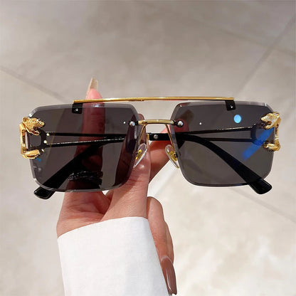 KAMMPT Vintage Rimless Sunglasses Men Women Fashion Oversized Square Shades Eyewear New Double Bridge Gradient UV400 Sun Glasses