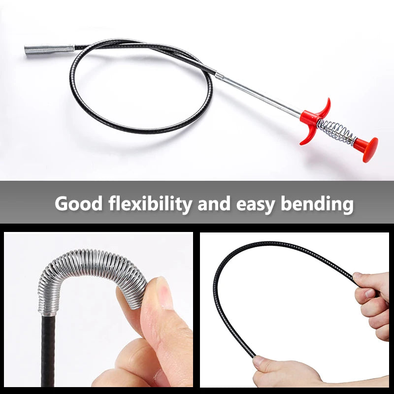 60cm Drain Snake Pipe Dredger Sink Clog Remover For Kitchen Household Use