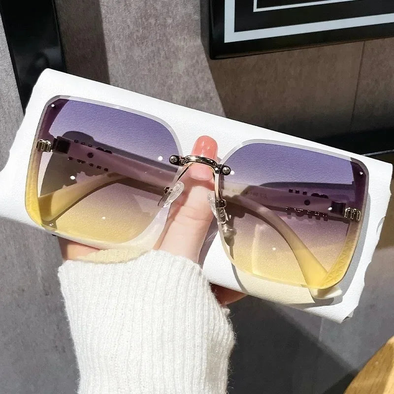 Square Sparkling Sunglasses for Women Men Luxury Ocean Lens Oversized Fashion Shades