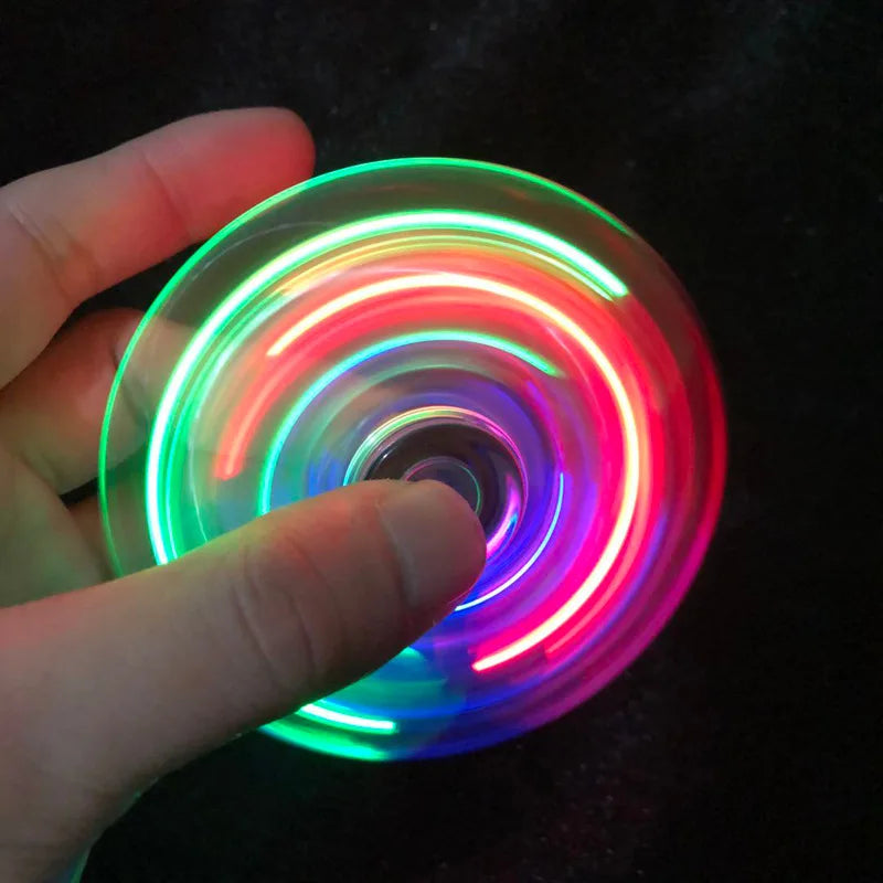 Fidget Spinner Crystal Luminous LED Light Hand Top Spinners Glow in Dark EDC Stress Relief Toys Kinetic Gyroscope for Children
